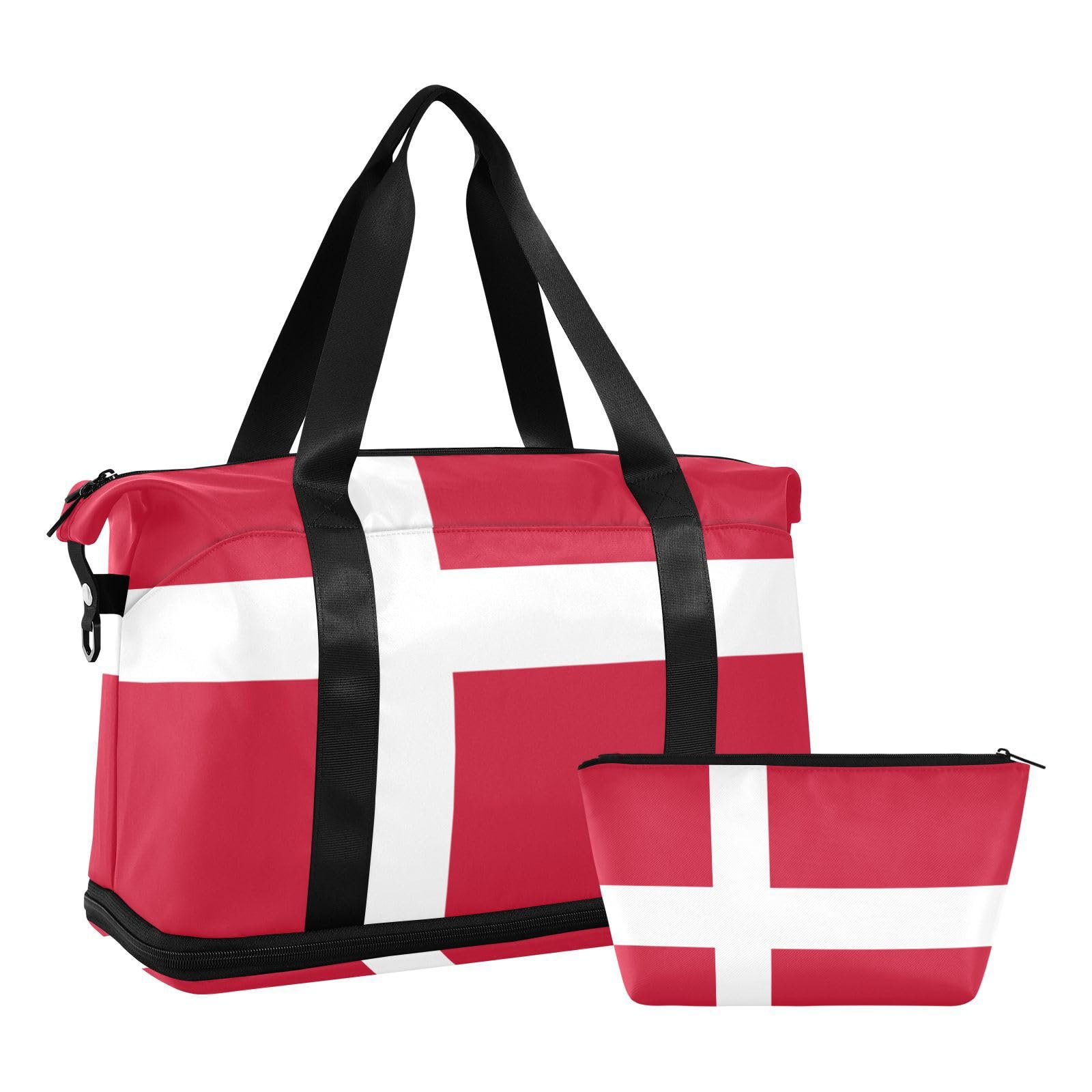 Borsa da viaggio con bandiera della Danimarca con tasca bagnata, tracolla regolabile, borsa da palestra per escursionismo, multifunzionale, per uomini e donne