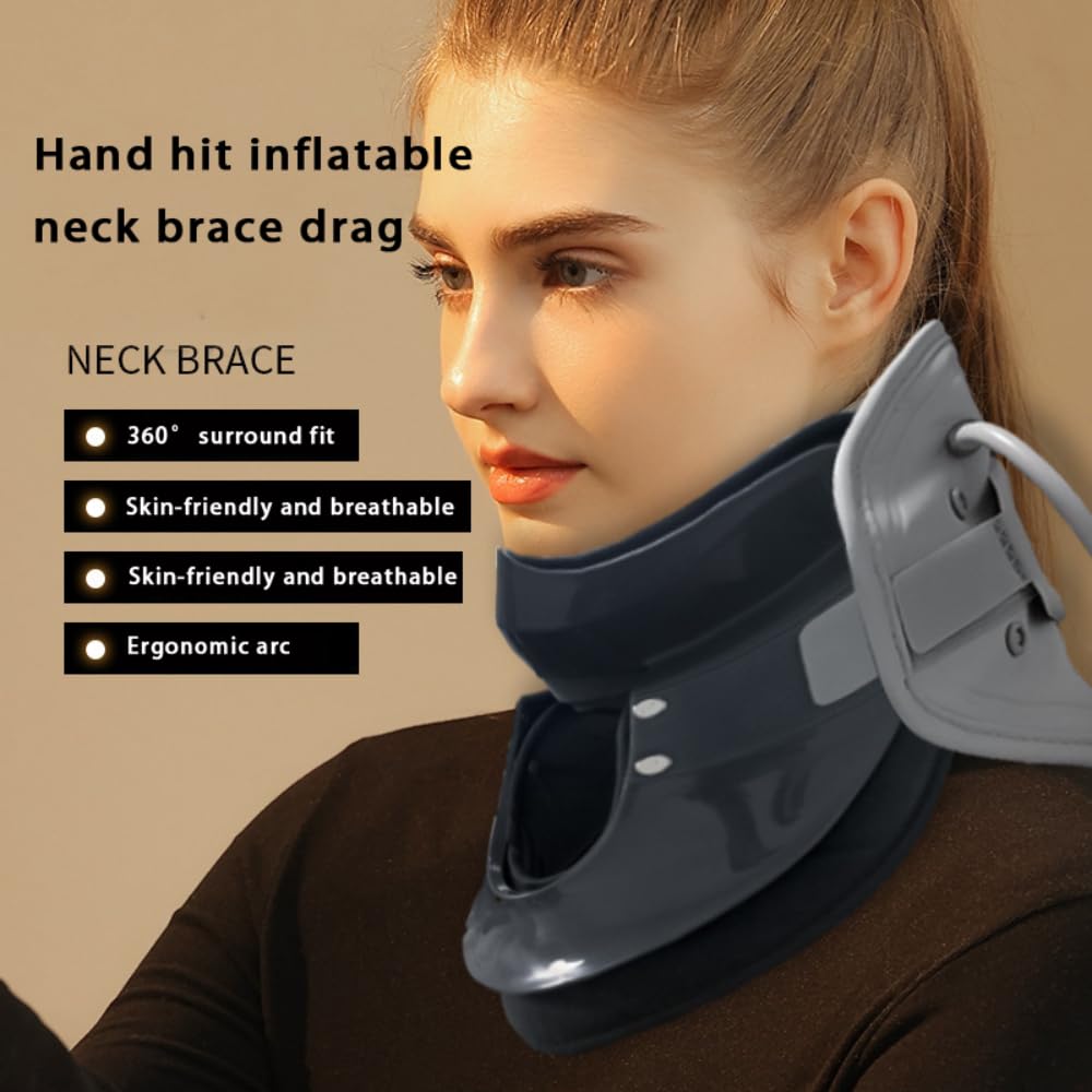 NEWFUN Dispositivo De Tracción Cervical,Collarin Cervical,Alineador Cervical Stress Inmune,Estirador de Cuello Tracción Ajustable,Soporte de Cuello Inflable,para Aliviar el dolor de Cuello
