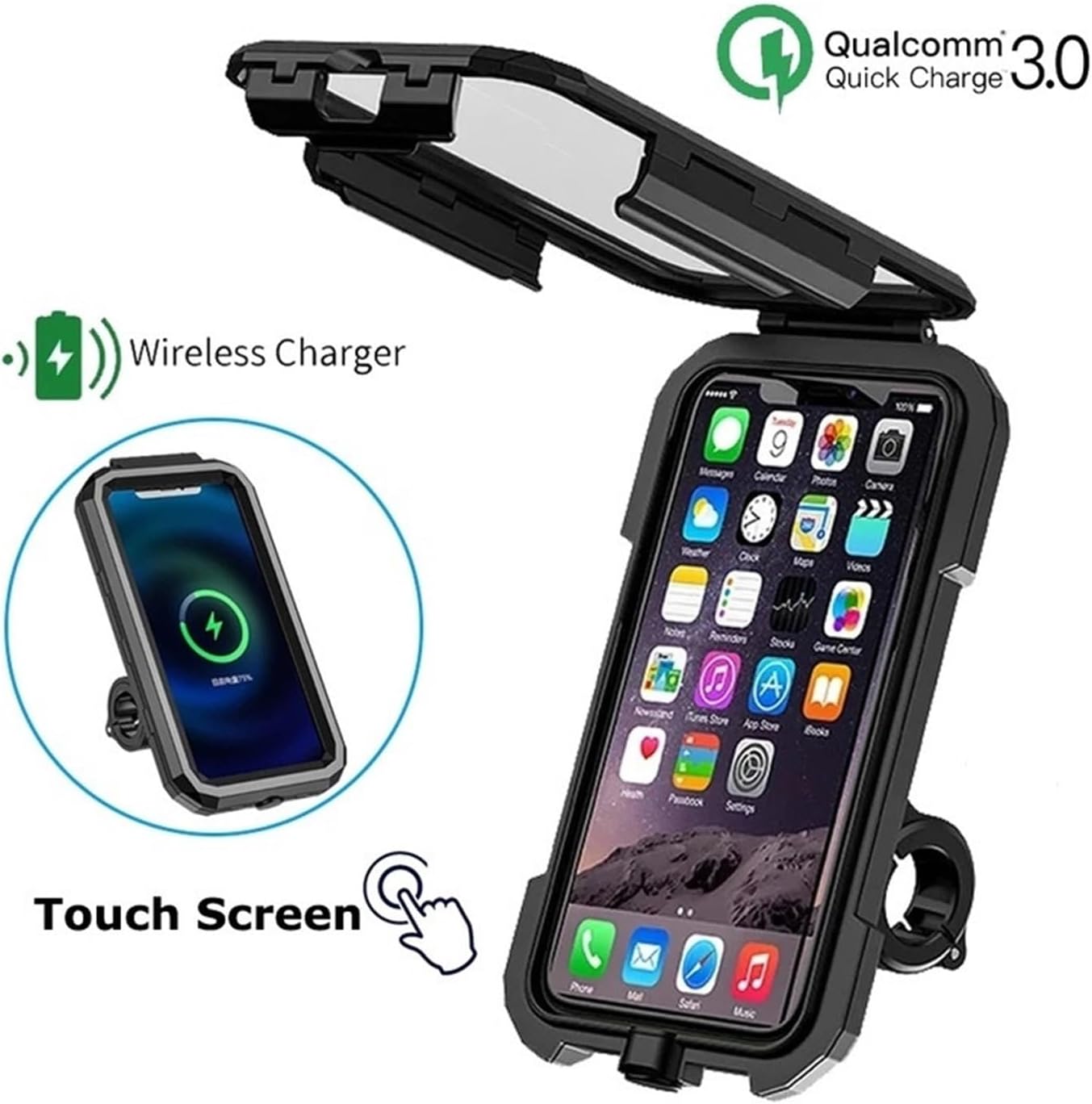 Motorcycle Wireless Charger Holder Type C QC3.0 Fast Charge Motorbike Phone Holder Waterproof Cellphone Case Motor Stand Support(S Handlebar Holder) image 2