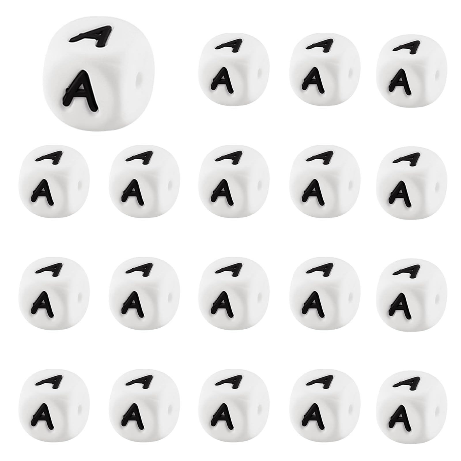 LEGENTLISUR Silicone Letter Beads 12mm Dice Cube, Letter A, 20Pcs