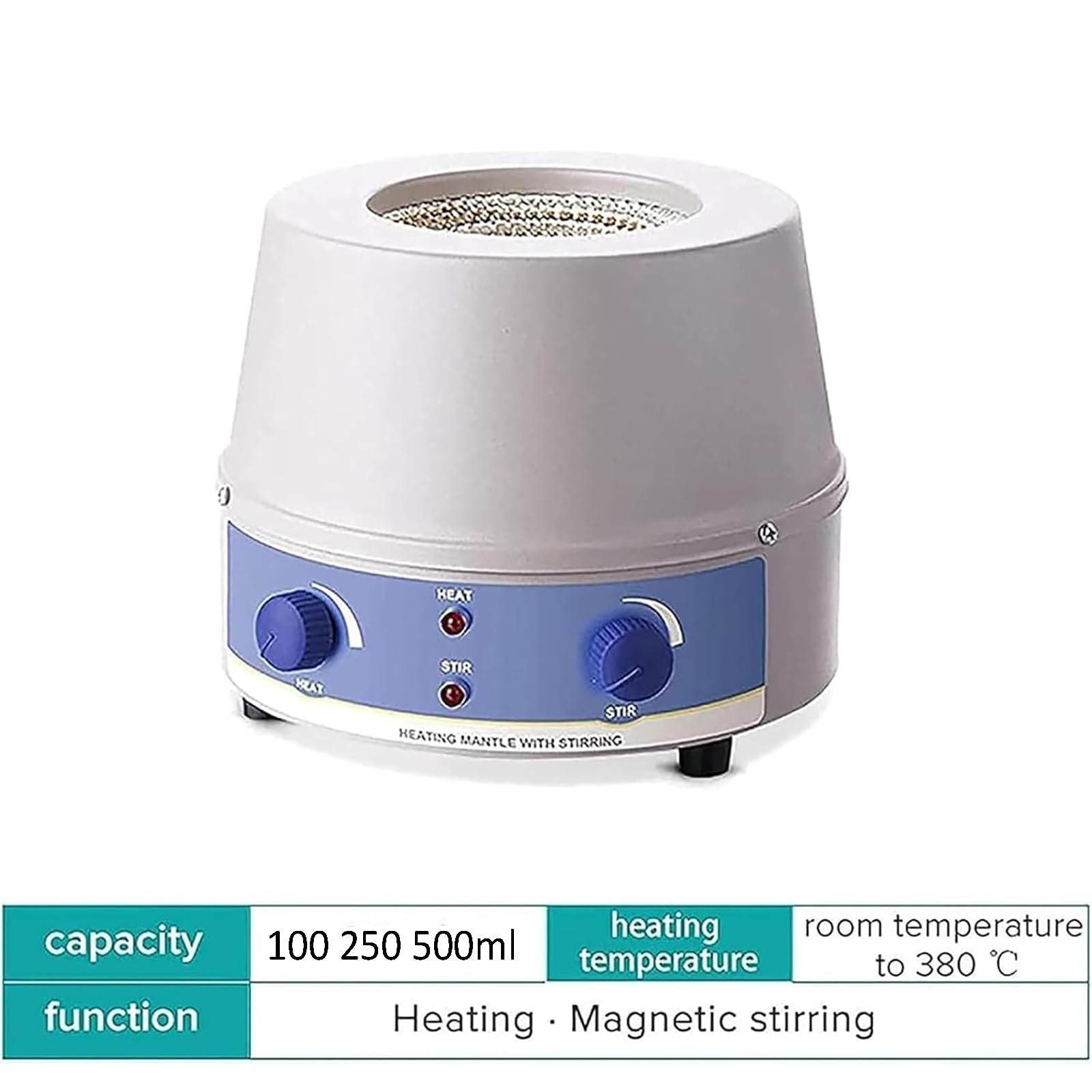 Manto Calefactor con Agitador Magnético, Agitador De Laboratorio con Varilla Agitadora, Calentamiento: Temperatura Ambiente ~380 ℃/Capacidad 100 Ml, 250 Ml, 500 Ml, para Laboratorio
