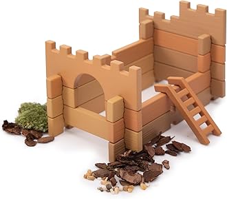 Guidecraft Tabletop Notch Blocks - Western 129 pc. Set with 10 Double-Sided Activity Card: Montessori Building Blocks Set with Ladders and Bridge Pieces, Kids Natural Play Toy