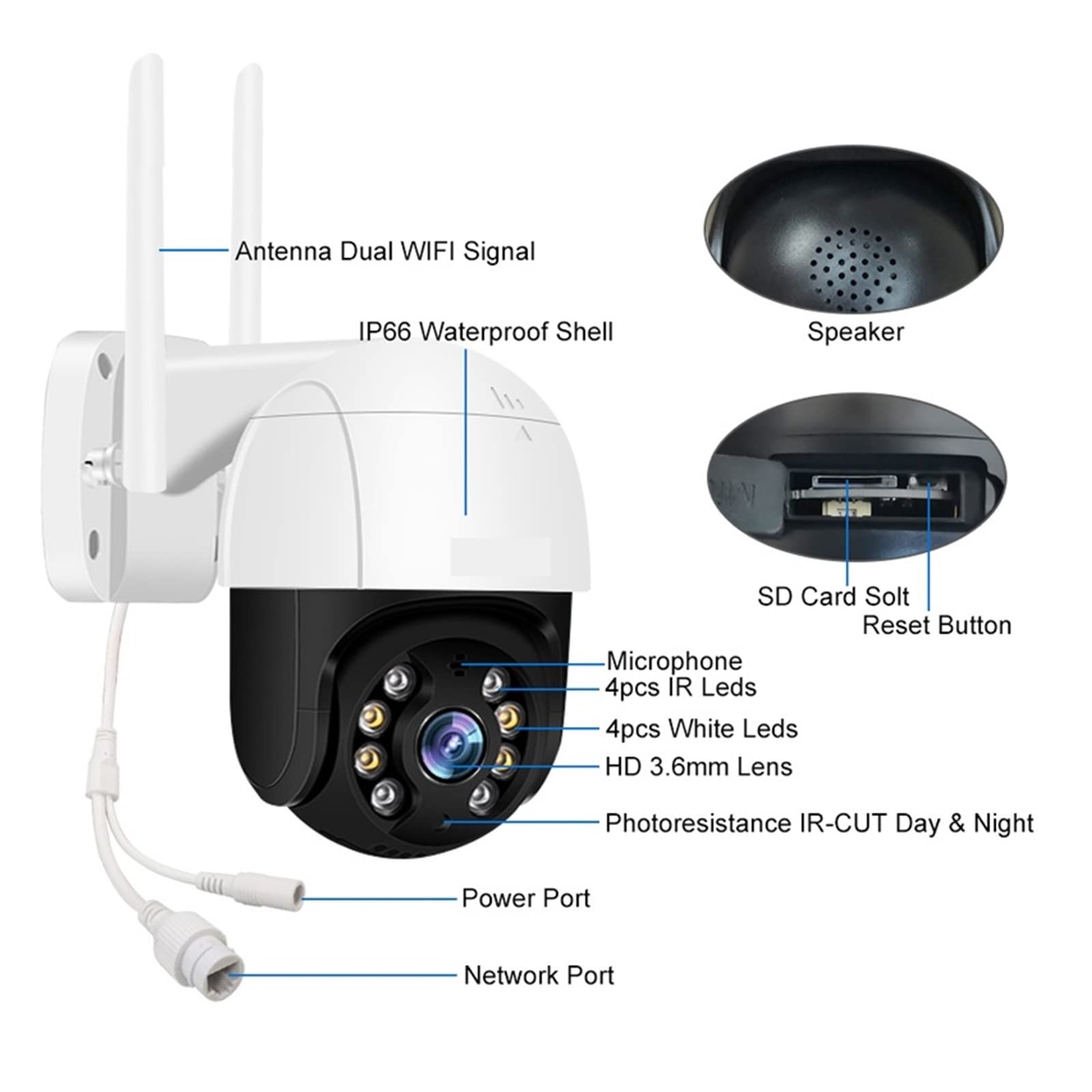 Telecamera WiFi Esterno, 2PCS 4K 8MP PTZ Telecamera IP Esterna 5X Zoom Digitale Colore Visione Notturna Telecamera Wireless Videosorveglianza CCTV,Sicurezza, Antifurto(2PCS 5MP Adapter)