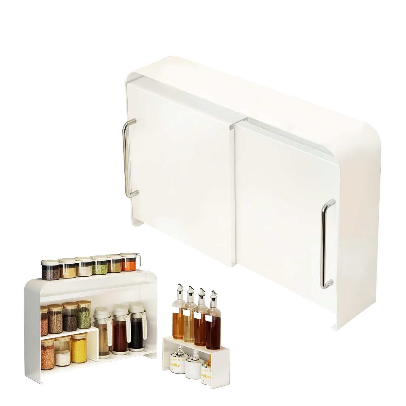 ママ倉 隠せる調味料ラック台所用 調味料ラック ホワイト Amazon｜ママ倉 隠せる調味料ラック 前が開く 調味料 収納 幅16cm 奥行