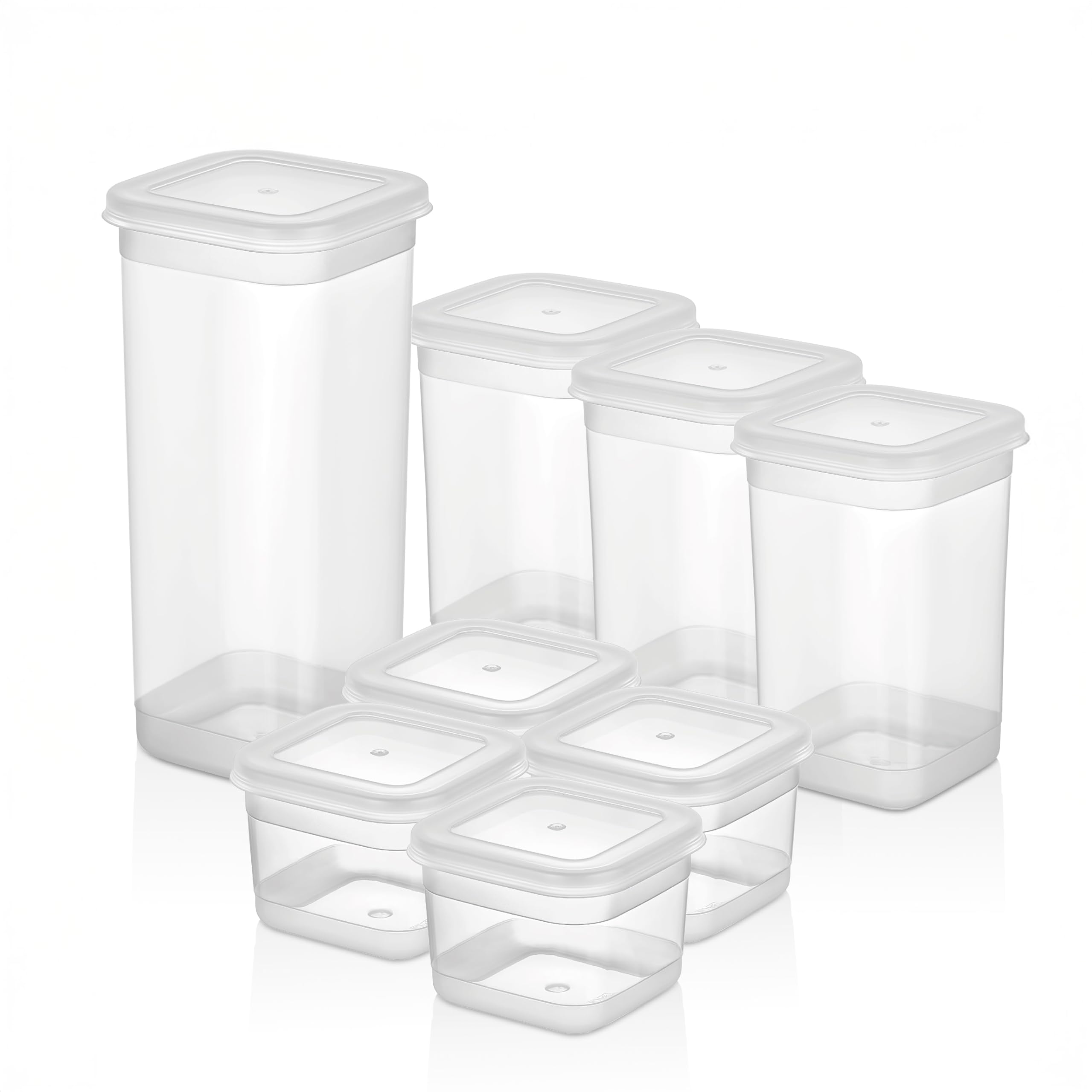 Deconox Simple 8 Parça Erzak Saklama Kabı Seti - Şeffaf ve Gri Renk Seçenekli - 3 Farklı Boy (0.60 Lt - 1.30 Lt - 1.90 Lt) Bakliyat ve Düzenleme Kutusu (ŞEFFAF)