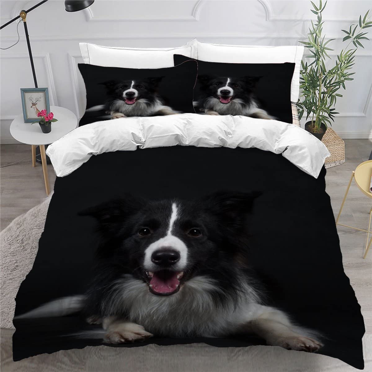 Kids Single Duvet Cover Set Girls Boys Border Collie Pet Black Bedding Set 3D Printed Bedding Single Bed Super Breathable Hypoallergenic Teens Duvet Cover Set Dog — image 1