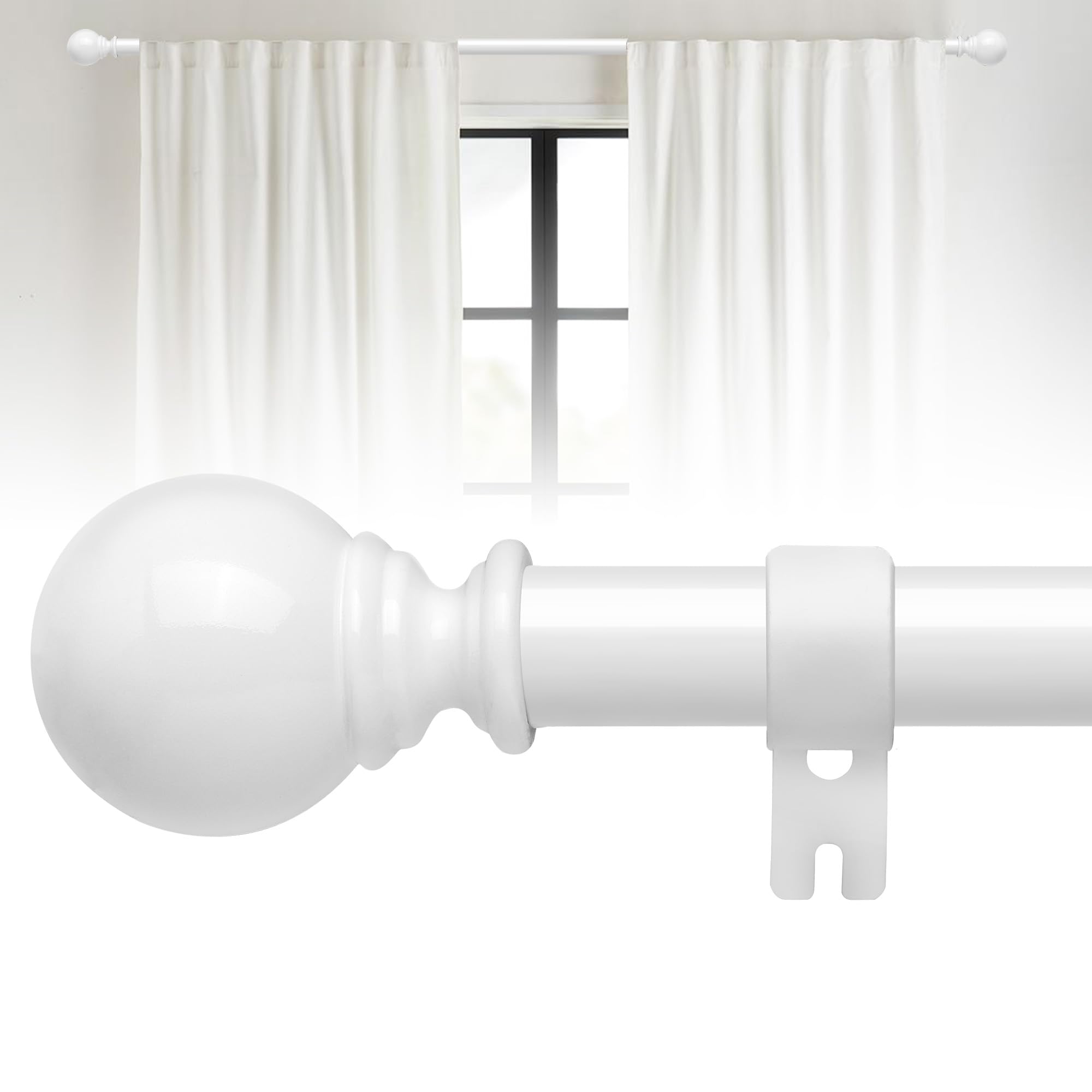 Barra de cortina blanca, barra de cortina extensible 66-183 cm, barra de cortina con soporte, barra de cortina de 25 mm con tapas redondas