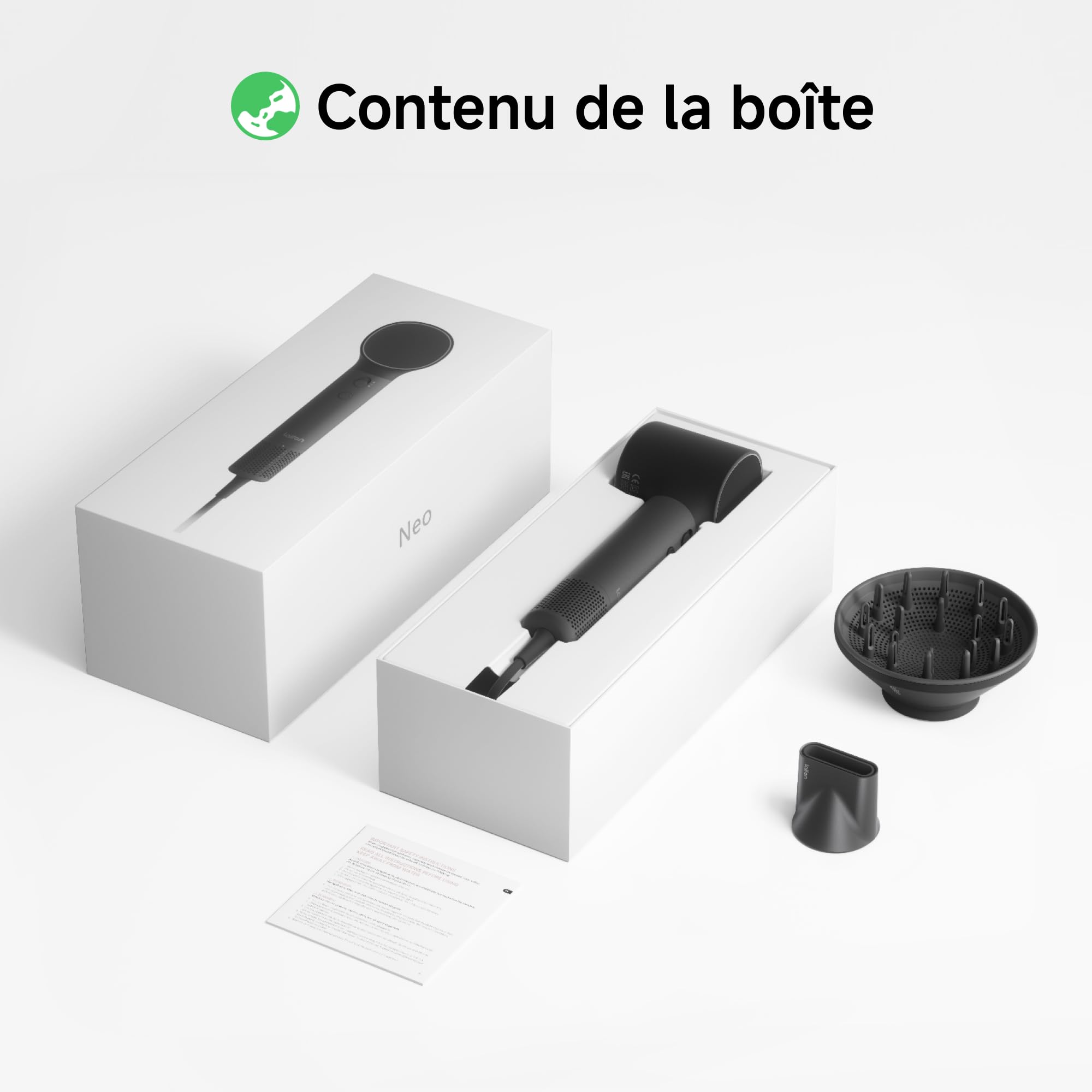 Laifen Neo Sèche-Cheveux Haute Vitesse, 200M Ions Négatifs, Moteur Brushless 110k tr/min, Température Intelligente, Léger 390g, Silencieux 59dB, 2 Buses Magnétiques adapté à toute chevelure (Noir)
