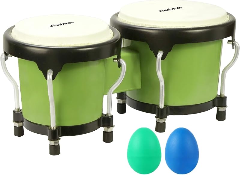 Bongo Drum Juego de 4 y 5 pulgadas para adultos principiantes, tambor de percusión Bongos con llave de afinación (verde)
