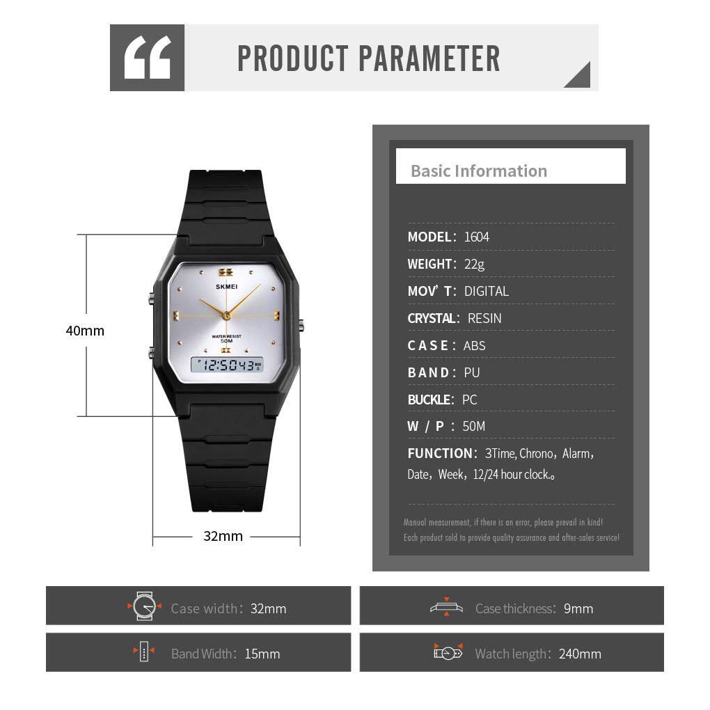 MASTOP Orologio sportivo digitale da uomo, quadrato, militare, impermeabile, con schermo a LED, cronometro, sveglia