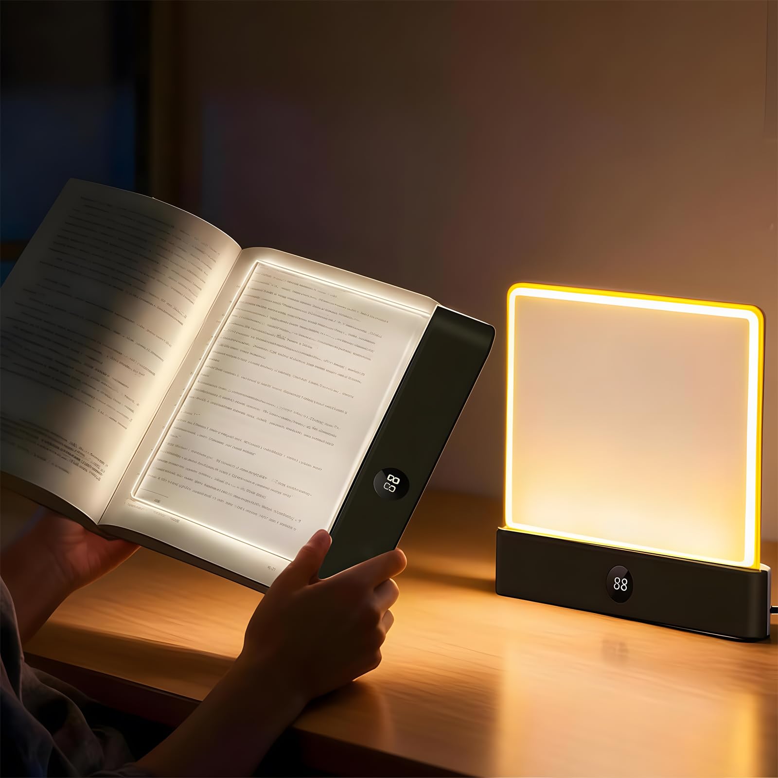 Luce per libro, luce da lettura con clip per libri, ricaricabile a LED trasparente, luci piatte per leggere a letto di notte, con 3 colori e timer, luce da lettura, pannello dimmerabile, luce a pagina