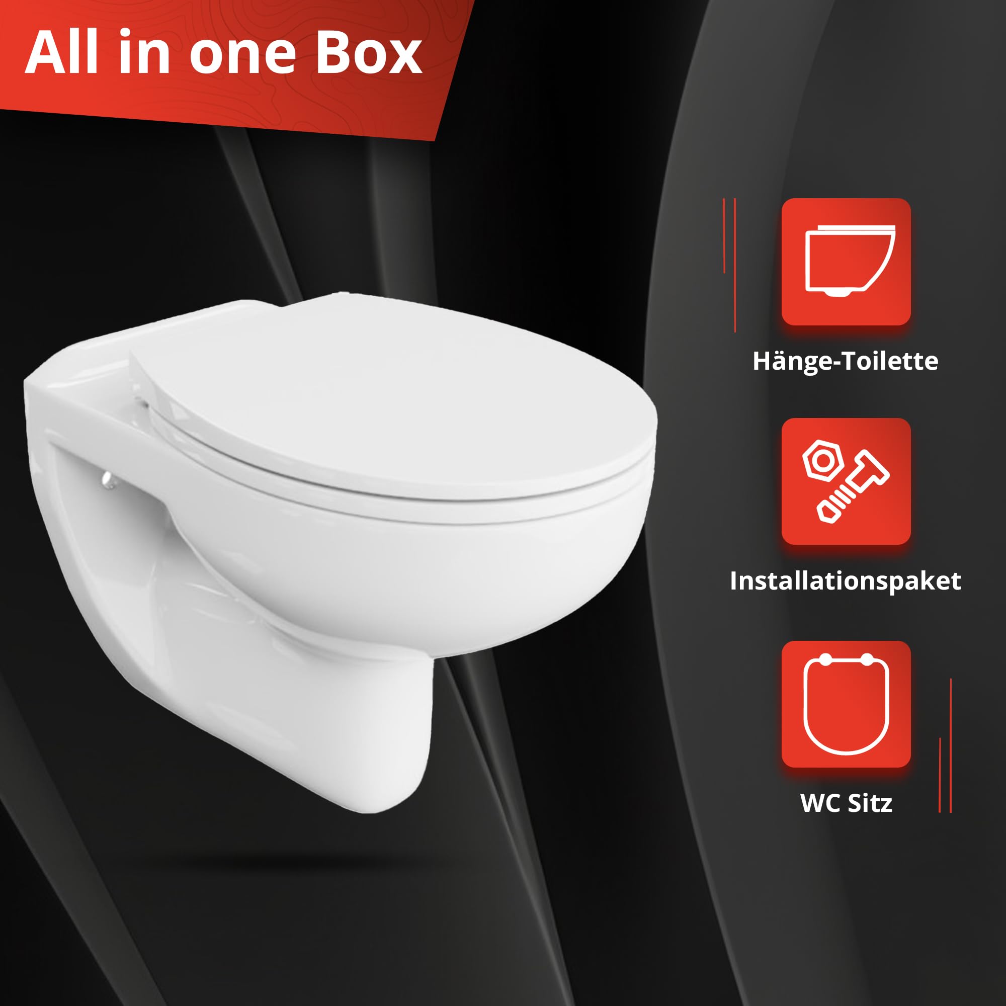 LAVITA WC da parete Arctic con abbassamento automatico e cerniere in metallo, senza bordi per WC, da appendere, 350 x 535 x 535 x 535 mm, bianco lucido