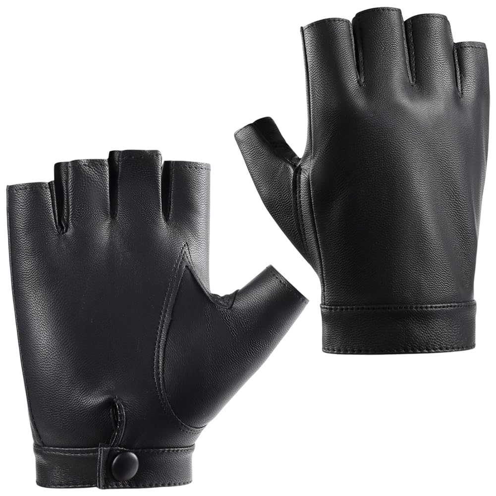 1 Pair PU Leather Half Finger Gloves Fingerless Driving Punk Men Mittens Steampunk Gothic Retro Leather Palm
