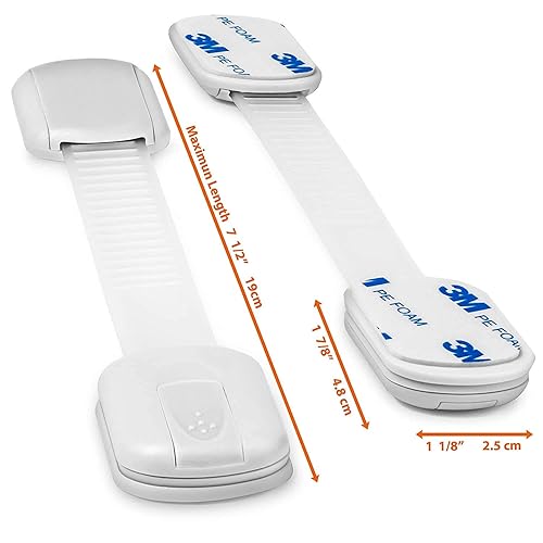 Miniatura 5 de Paquete de 10 cerraduras de correa de seguridad a prueba de niños, sin taladro, a prueba de bebés, adhesivo 3M para cajones, armarios, nevera,