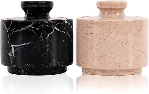 MARBLOUS KRAFTS Salero de Mármol 3" Cebra Negra y Verona Cuenco de Sal Escamosa y Pimienta con Tapa, Almacenamiento para el Hogar y Recipientes