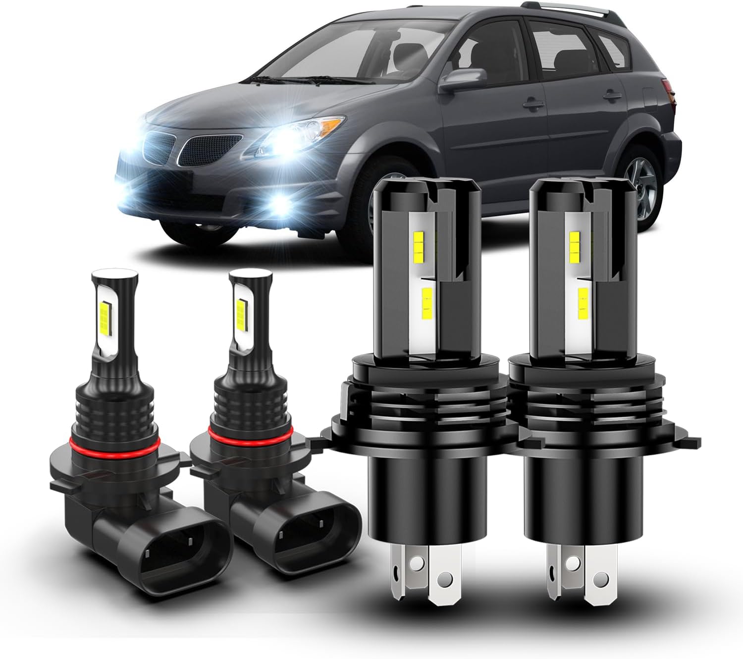 For Pontiac Vibe 2003 2004 2005 2006 2007 2008 Light Bulbs combo,H4 Hi-Lo Beam 9145 Fog Light Bulbs,6000K White,800% Brighter Lightness,Plug and Play,60,000+ Hours Lifespan,Pack of 4