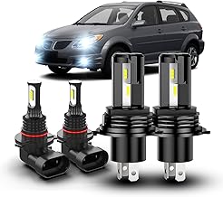 For Pontiac Vibe 2003 2004 2005 2006 2007 2008 Light Bulbs combo,H4 Hi-Lo Beam 9145 Fog Light Bulbs,6000K White,800% Brighter Lightness,Plug and Play,60,000+ Hours Lifespan,Pack of 4