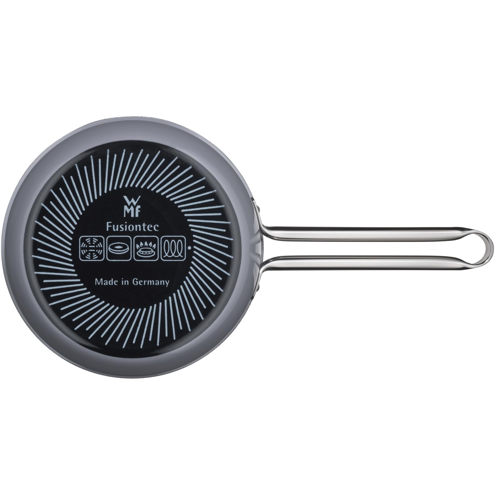 WMF Fusiontec Essential Stielkasserolle, 16 cm ohne Deckel, kleiner Topf 1,3l, Kochtopf klein, Nudeltopf, Milchtopf Induktion, High-Tech Keramik, kratzfest, unbeschichtet, grau, Made in Germany