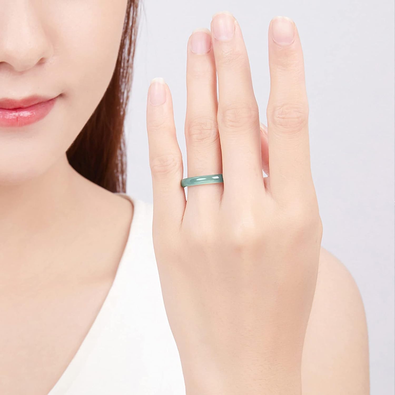 Natural Jade Ring for Women (Size 6-11) - Light Green Jade Stone Skinny Band Ring - Simple Gemstone Jewelry Gift - Image 5