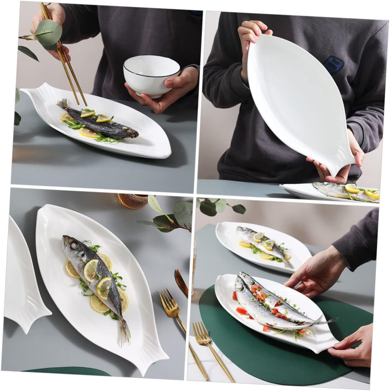 Kichvoe Large Fish Bowl Ceramic Fish Platter Fish Shaped Food Plate 18 Inch Dessert Appetizer Dish Snack Serving Tray Fruit Storage Plate for Sushi Dinner Tableware White Table Tray