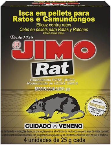 Jimo Rat Raticida Iscas para Ratos e Camundongos 4X25g Previne Elimina Infestação Uso Interno Externo