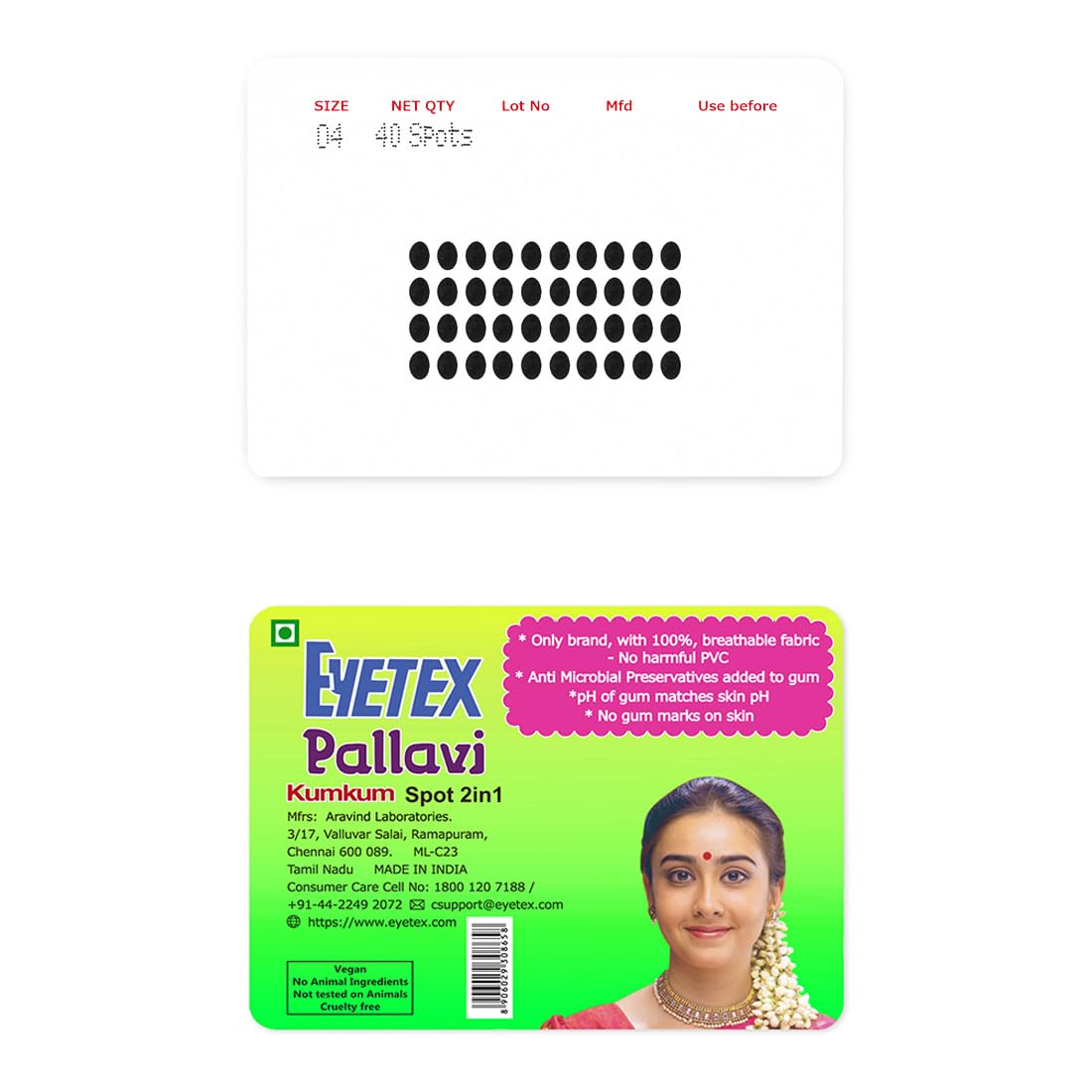 Eyetex Pallavi Sticker Bindi/Pottu|Oval|Aloe Vera & Papaya Extracts|Breathable Non-Irritating Velvet Fabric|O4|Black|20 Flaps