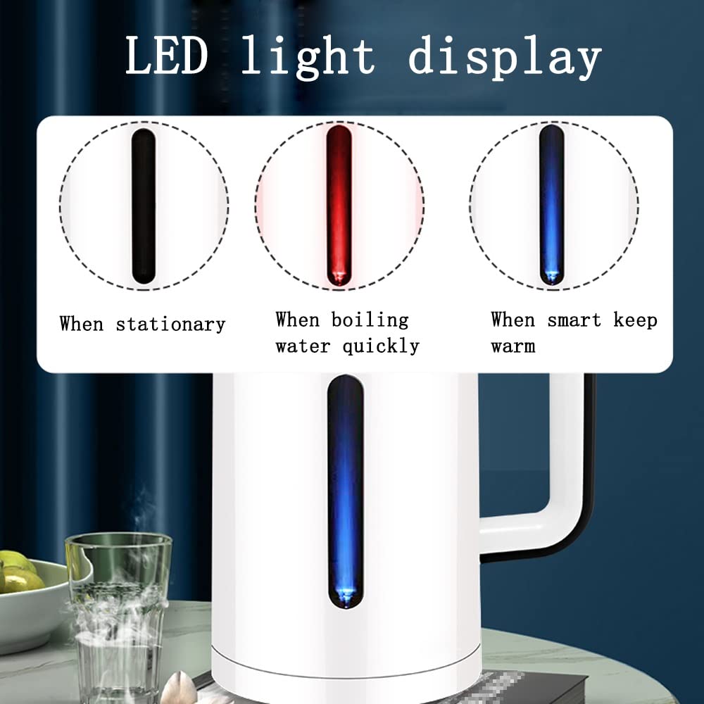 Hervidor eléctrico de acero inoxidable de doble capa anti-escaldaduras, preservación del calor, 2.3L, 1500W de ebullición rápida, luz indicadora LED, filtro de escala, agua hirviendo silenci