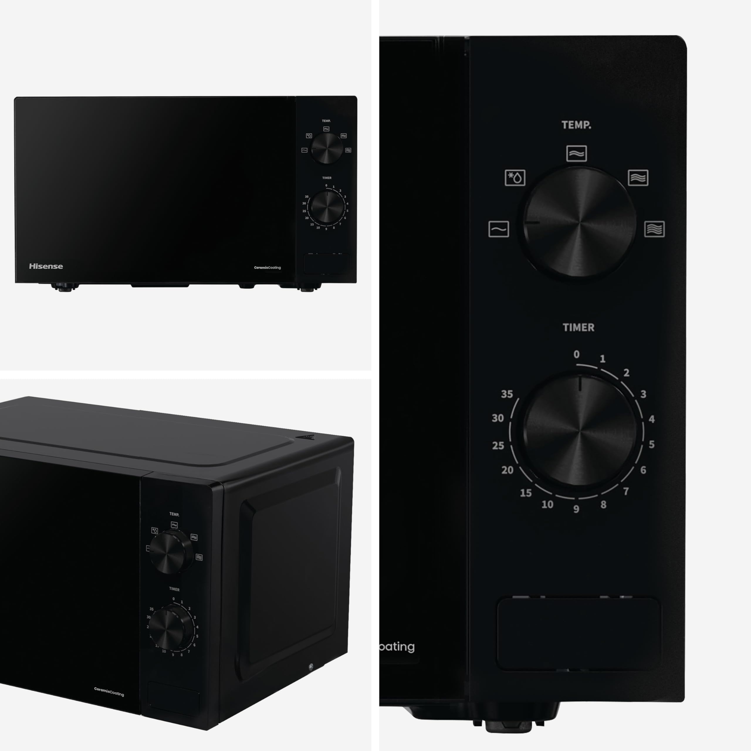Hisense H20MOBP1 Forno a Microonde, Nero con Manopole, Capacità 20 litri, 5 Livelli di Potenza, Vetro Ceramica, Funzioni Timer e Defrost Rapido