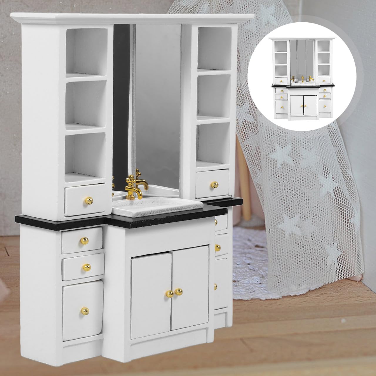TOYANDONA Dollhouse Miniatur Waschbecken Schrank: Adorable Badezimmer Möbel Für Puppenhaus, Miniatur Küchenspüle Dekoration Haus Accessoires Und Spielzeug(Weiße)