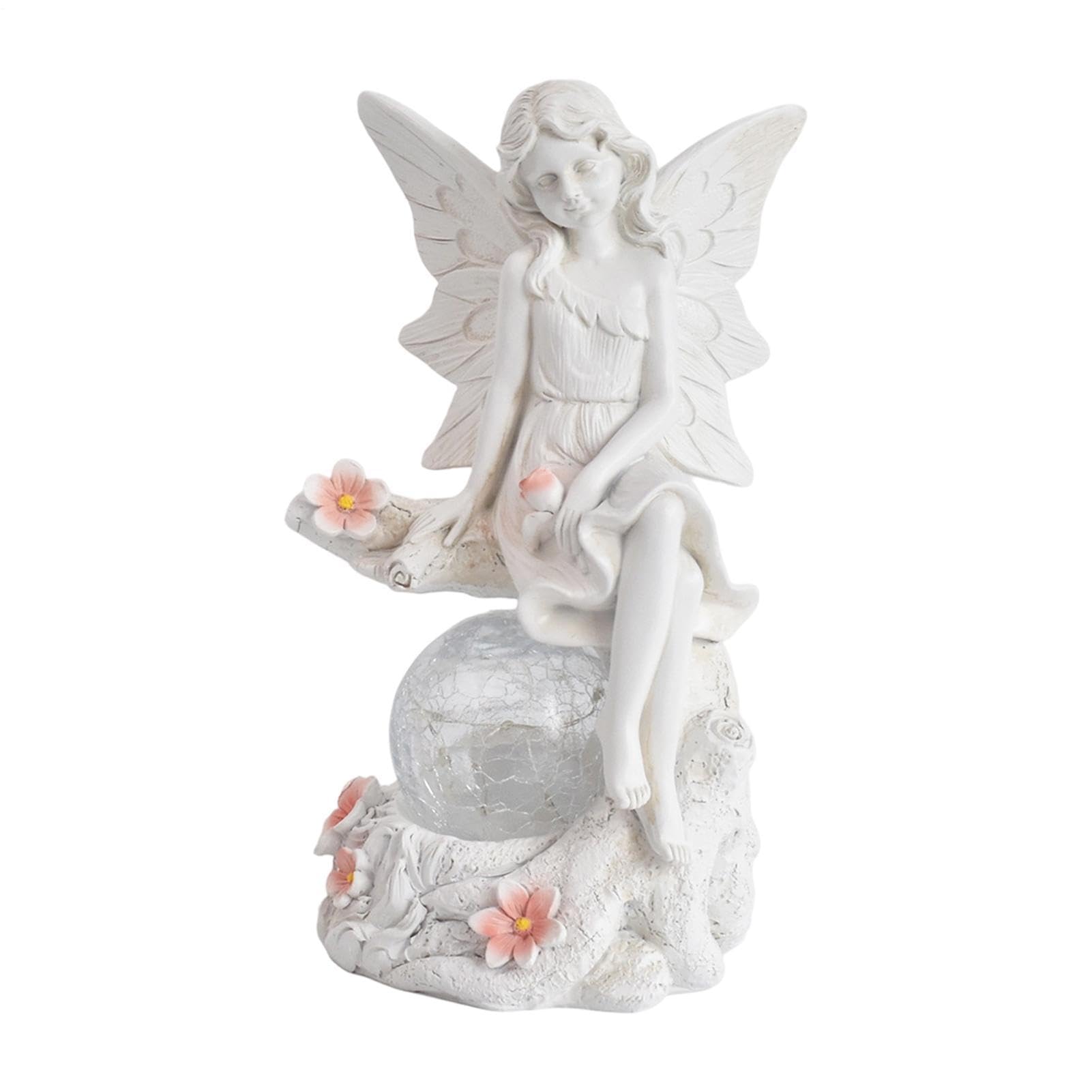 Statua di Fata da Esterno Scultura Decorativa in Resina con Luce Solare