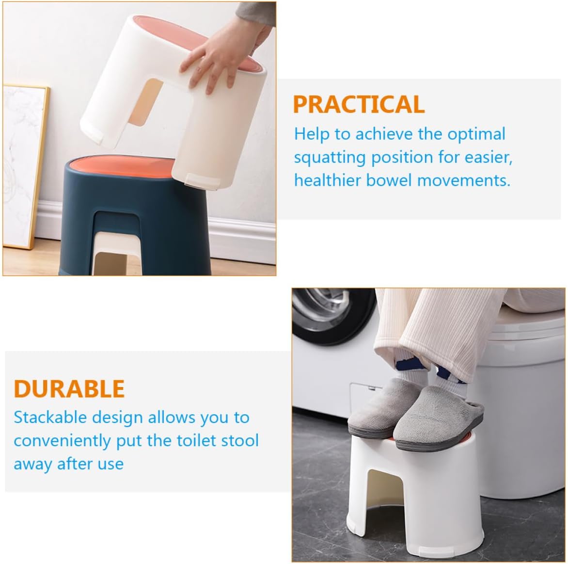 2pcs Small Non-Slip Plastic Foot Stepping Stool Bathroom Safety Aid for Toilet Use and Squatting Support