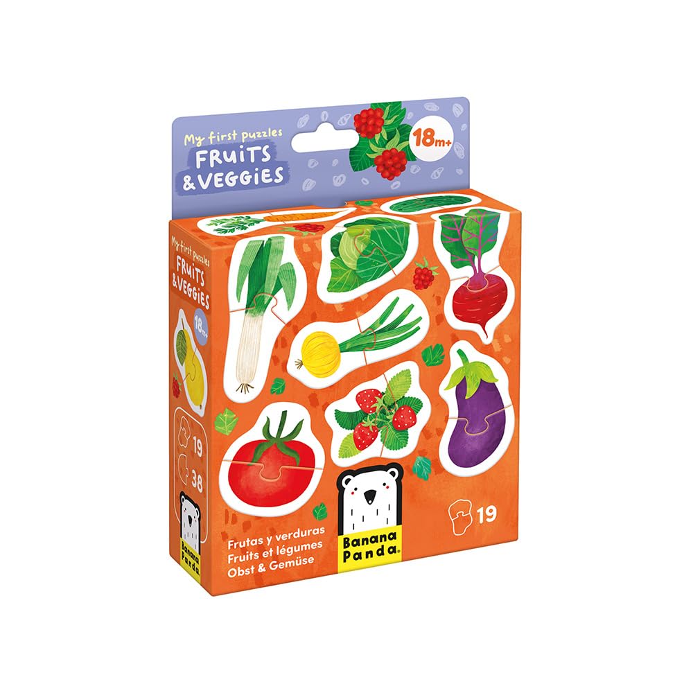 Banana Panda Fruits & Veggies First Puzzle para niños pequeños – 19 coloridos rompecabezas de 2 piezas a juego | Juego educativo para mayores de 18 meses | Desarrolla el lenguaje, la observación y las