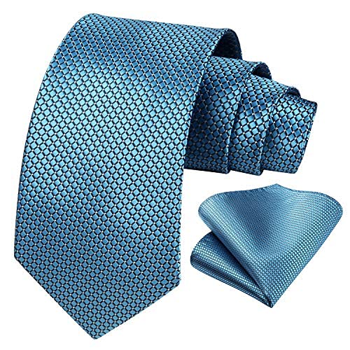 Image of HISDERN Mens Ties Plaid Tie and Pocket Square Set Classic Woven Formal Checkered Neckties & Handkerchief Wedding Party