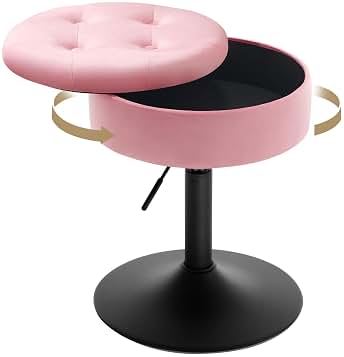 WOLTU Taburetes de Tocador, Taburetes Giratorios Bar, Tapa Extraible, Altura Ajustable, para Salon y Dormitorio, Rosa