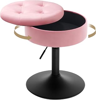 WOLTU Taburetes de Tocador, Taburetes Giratorios Bar, Tapa Extraible, Altura Ajustable, para Salon y Dormitorio, Rosa