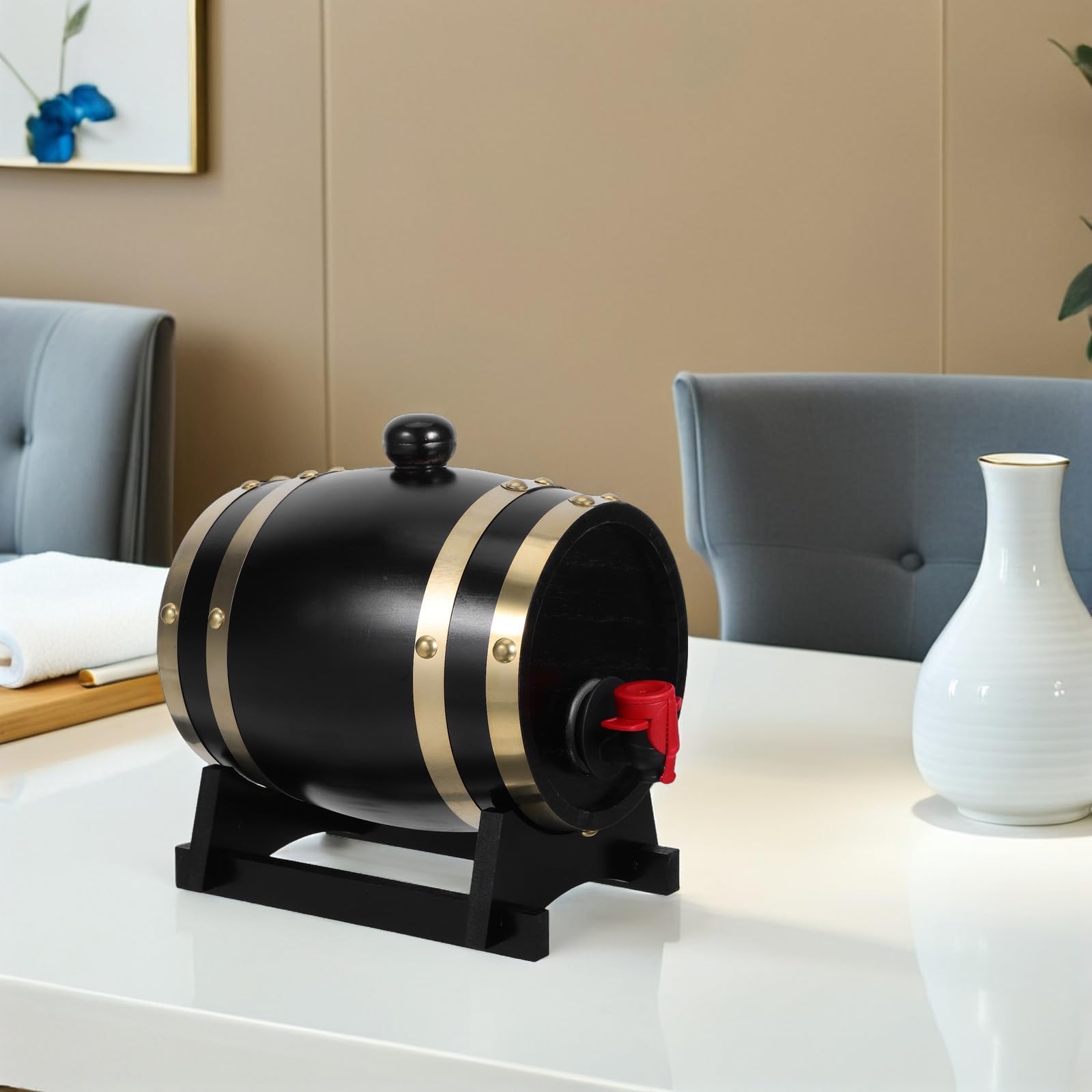 Barril de Madera para Whisky de 1 Litro con Boquilla y Soporte Negro