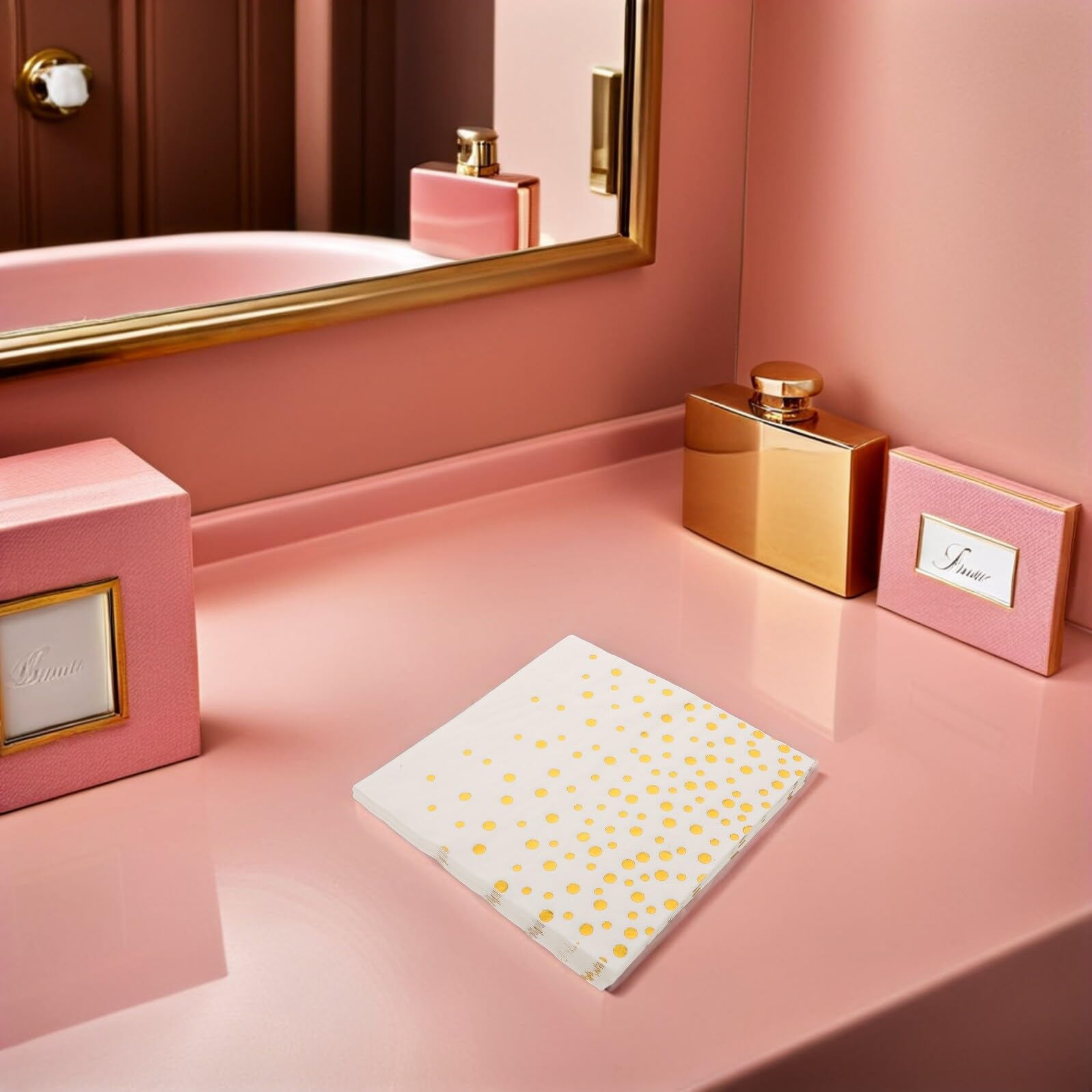 VALICLUD Servilletas para Bodas Desechables Lunares y Estampado Dorado 100 Unidades Papel para Cócteles Fiestas Despedidas de Soltera y Aniversarios