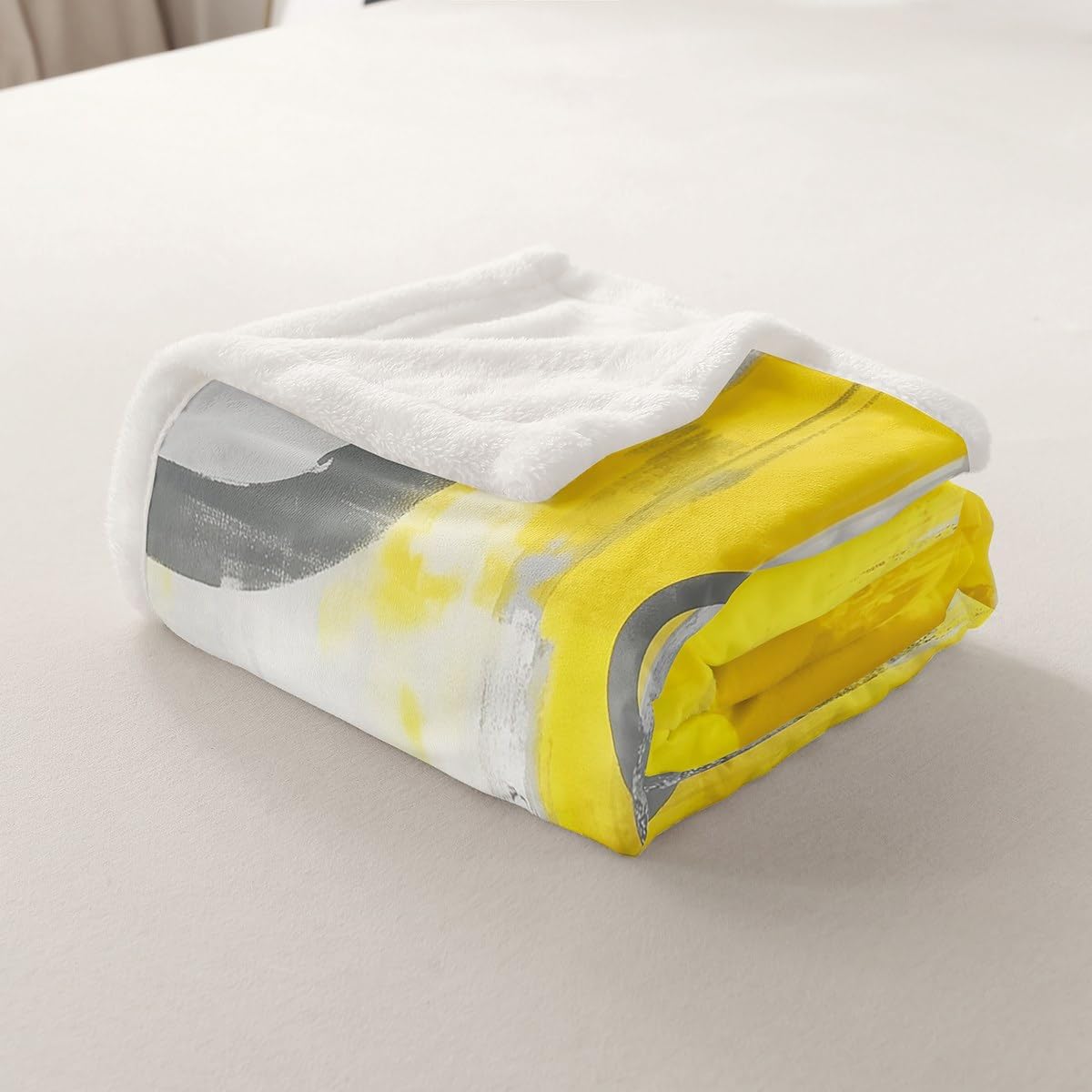 Erosebridal Grey Yellow Painting Queen 90"X90" Throw Blanket for Kids Youth Adult Modern Abstract Art Fleece Bed Blankets Graffiti Oil Painting Sherpa Blankets Grunge Ombre Fuzzy Blanket