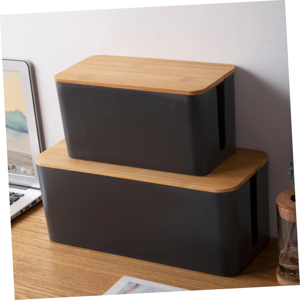 Boîte de Prise 2 Pièces en Bois et Plastique, pour Câbles
