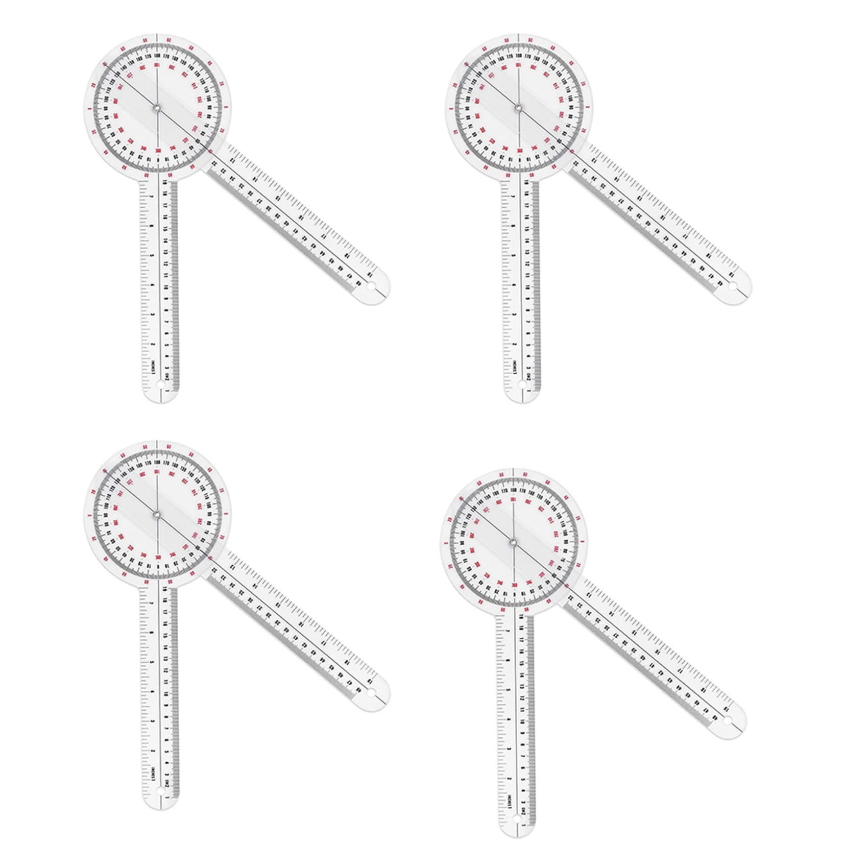 Jnchdghwa Transparent 4Pcs 12 Inch Goniometer, Orthopedic Angle Ruler Plastic Goniometer 360 Degree Spinal Goniometer