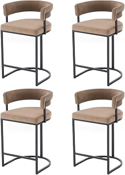 Bar Stools Set of 4 for Kitchen Counter, 26" Bar Chairs with Back, Modern Height Island Barstools, Upholstered Breakfast Stools for Dining Room, Cafe, Kitchen Island, Comfy, Brown