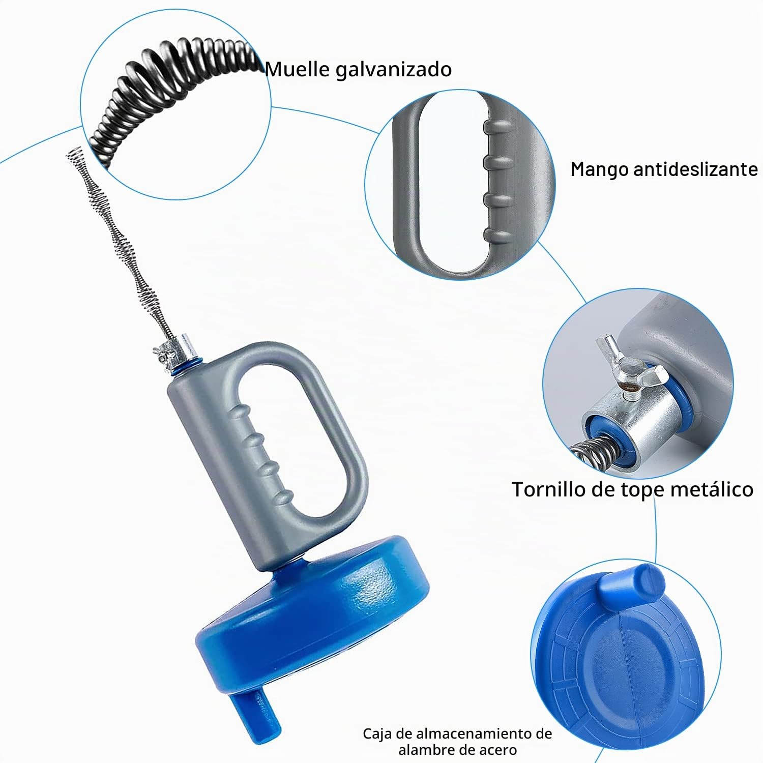 Desatascador Tuberias Profesional 13M, Manual Muelle Alambre Desatascador Tuberias, Desatascador de Desagües, Fontanería Snake Plug Desbloqueador, para WC, Cocina, Baño, Fregadero, con Guantes