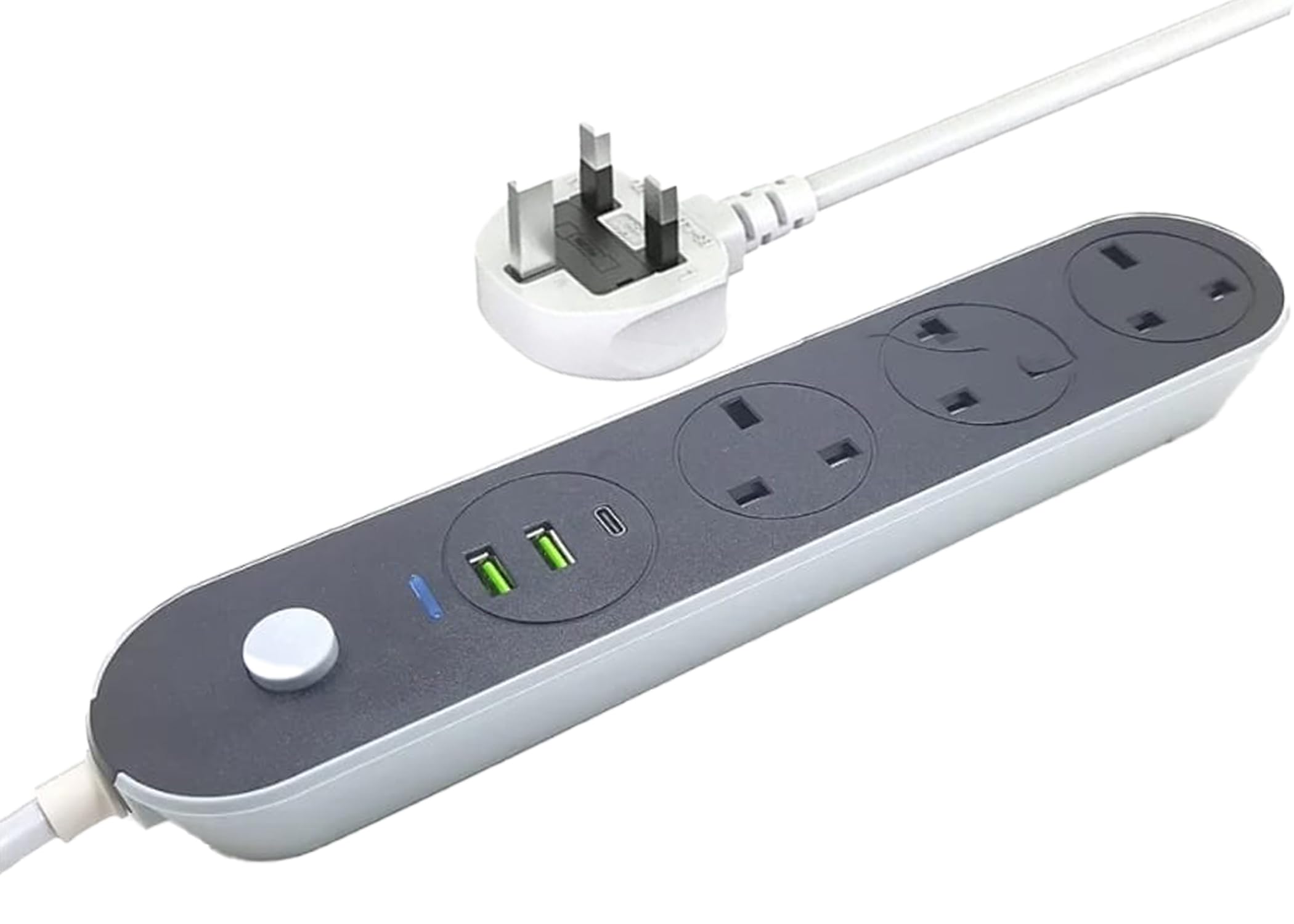 BKMax (Pack of 1) Power Extension Cord 5 Meter, 3 UK Sockets outlets & 2 USB Ports, 13A Heavy Duty Surge Protected Extension Lead with Safety Shutter, PD Type-C, for Home and Office (5M-3PW-2USB-1PD)