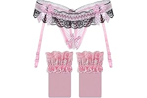 Sultry Floral Lace Garter Belt with Entwined Stockings and Thong Set
