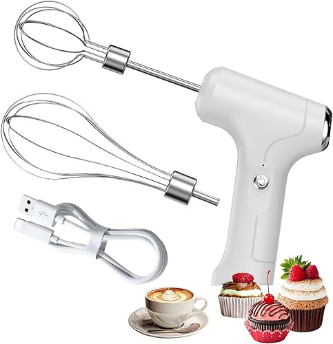 Batidora de mano eléctrica mini turbo, batidora eléctrica de mano, batidora de mano inalámbrica, licuadora de cocina inalámbrica con 2 accesorios de