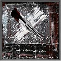 SIGNWIN Framed Canvas Wall Art Black and White Paint Over Red, Silver Metal Surface Abstract Texture Mixed Media Modern Art Industrial Dramatic for Living Room, Bedroom, Office - 16