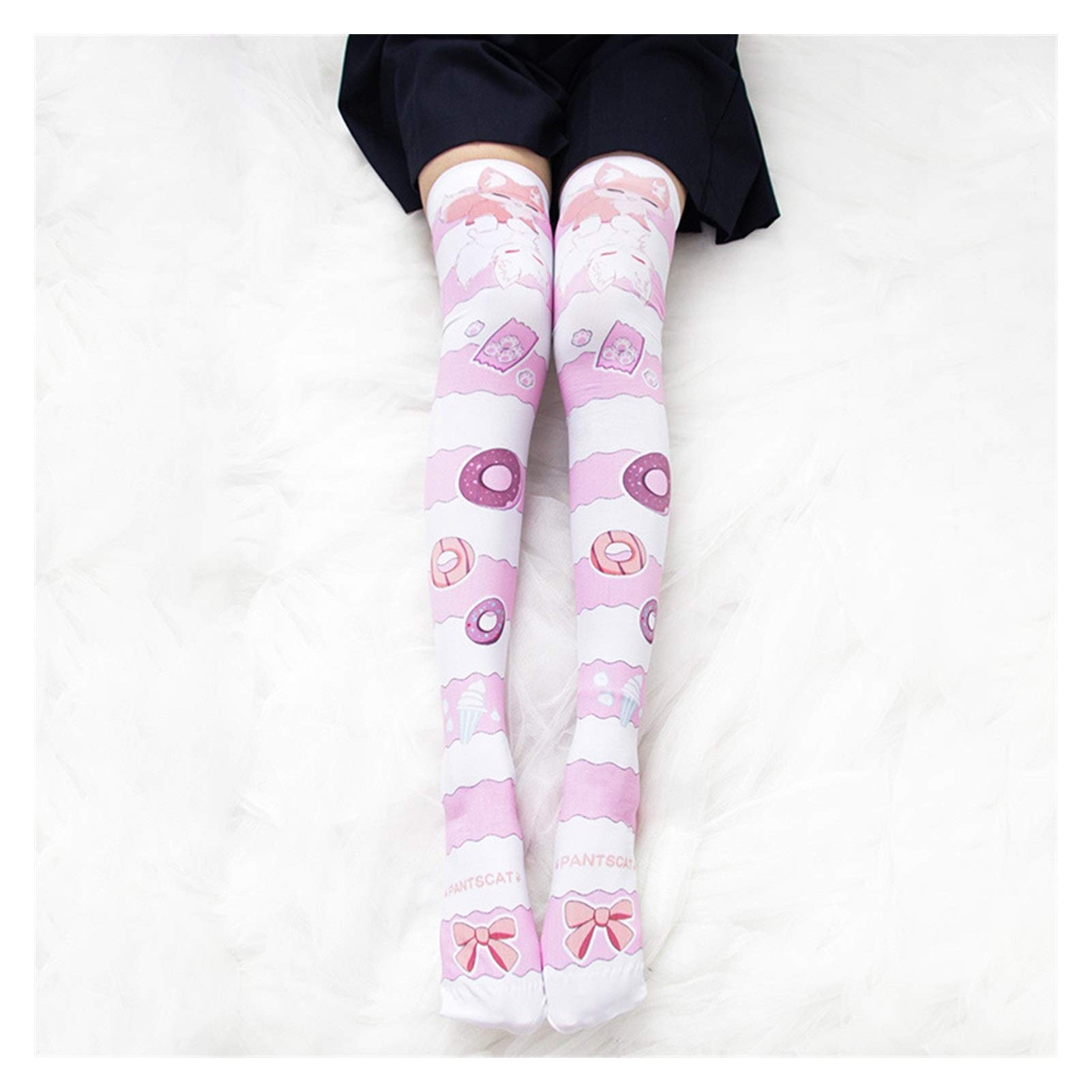 Kleine Donut ursprüngliche rosa Streifen Lolita Bogen Strümpfe blau Druckstrümpfe Warm (Color : Pink)