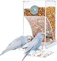FONTSATTY No Mess Automatic Bird Cage Feeder Dispenser - Gravity Seed Bowl for Parakeets, Lovebirds, Canaries, Conures - Clear Acrylic