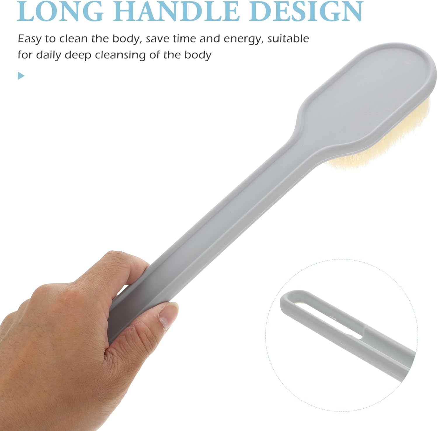 Multipurpose Bath Brush and Back Scrubber with Long Handle, Gray Nylon Soft Bristles Body Scrubbing Brush for Shower and Massage, Suitable for Women and Men