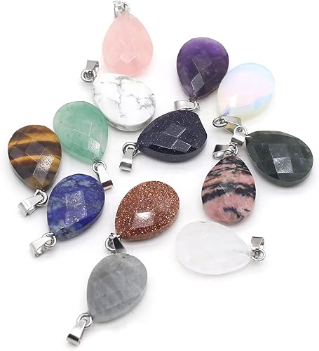 LE SKY 8 colgantes de piedra natural en forma de gota de agua de cuarzo facetado ágata piedra para hacer joyas, collares, pulseras, Piedra Ágata